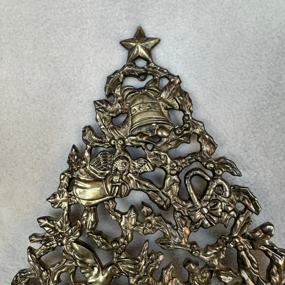 Vintage‎ Silver Metal Filigree Christmas Tree Wall Hanging Tabletop Decor Ornate